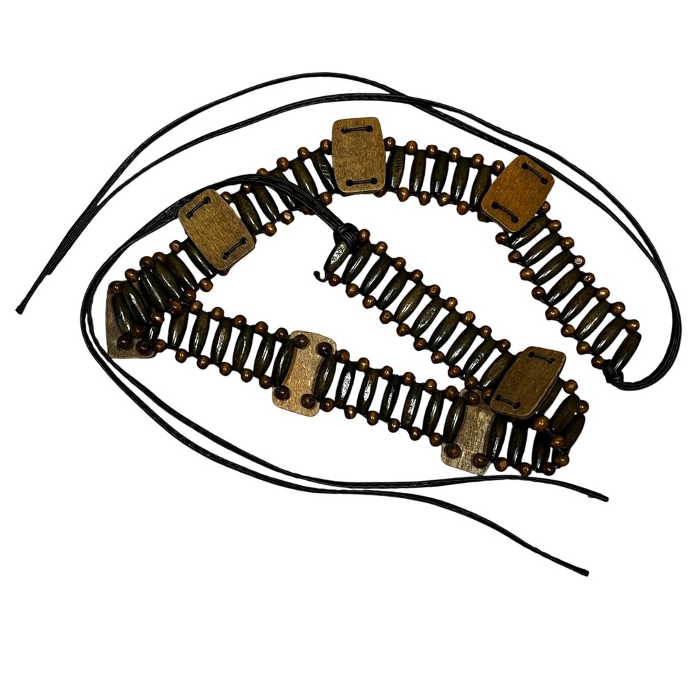 Handmade Brown Wooden Ladder Beaded Tie Belt Womens‎ Bohemian Hippie Earthy